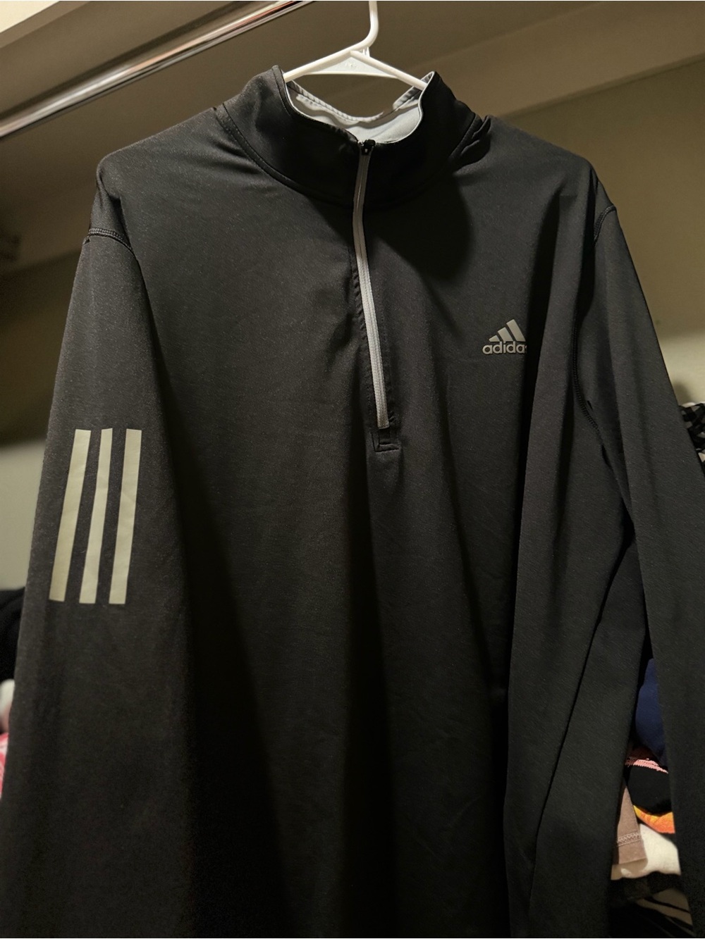 adidas Black Quarter-Zip Performance Pullover with Reflective Stripes